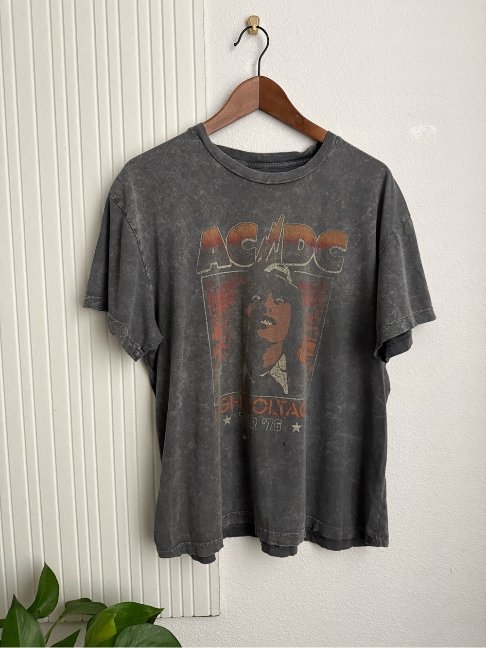AC/DC High Voltage Tour 1976 Black Distressed Acid Wash T-shirt